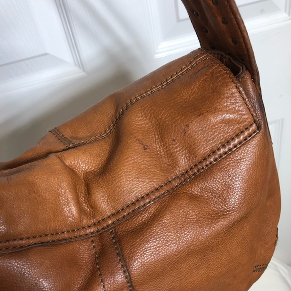 Gianni Bini Brown Leather Vintage Studded Hobo Magnetic Closure Fringe Bag Purse - Picture 9 of 16